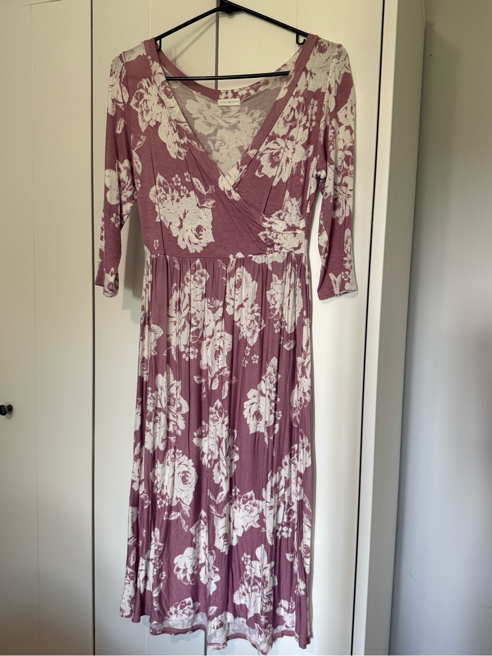 Pinkblush Mauve and White Floral Wrap Midi Dress